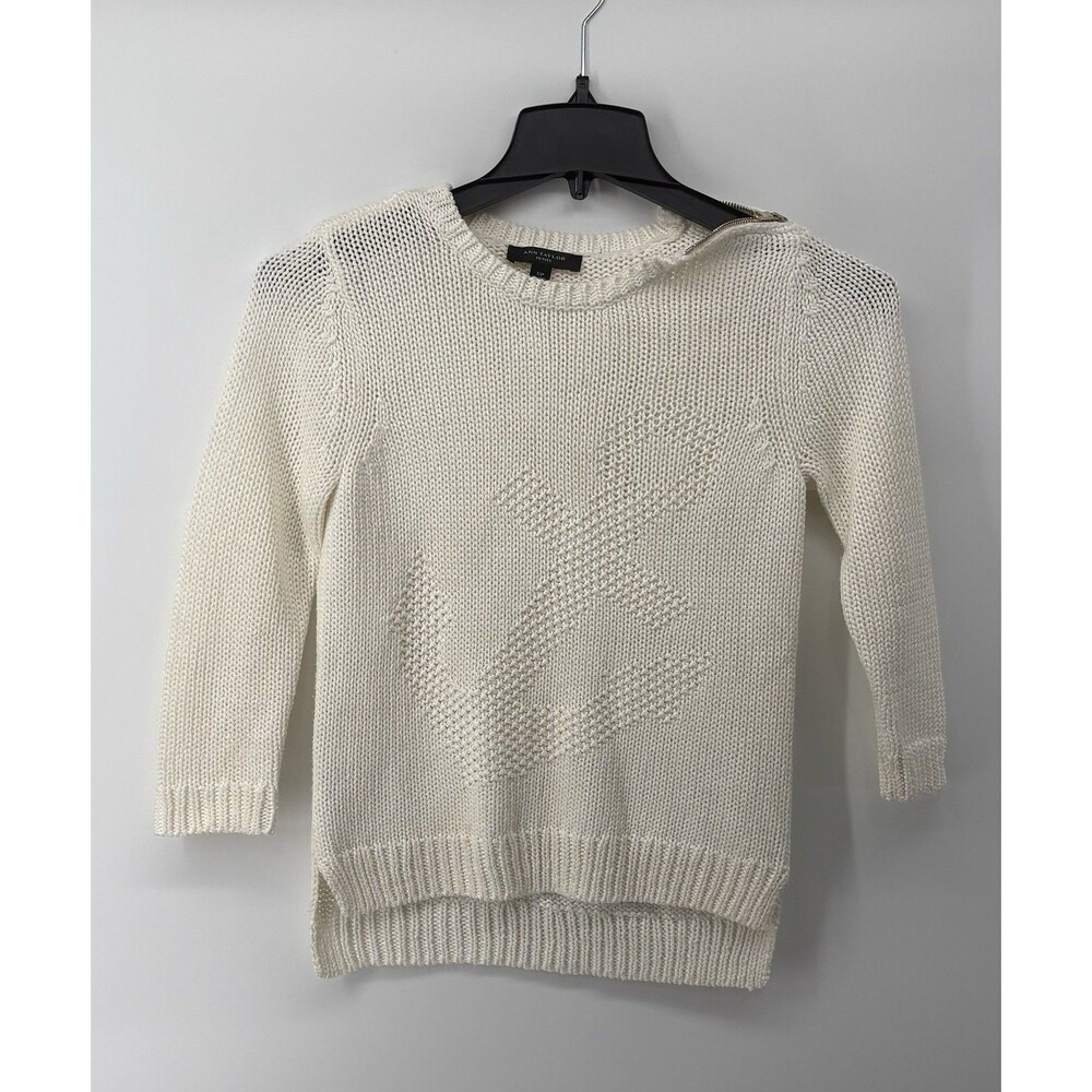 Ann Taylor White Anchor Sweater With Zip Shoulder Size Small Petite